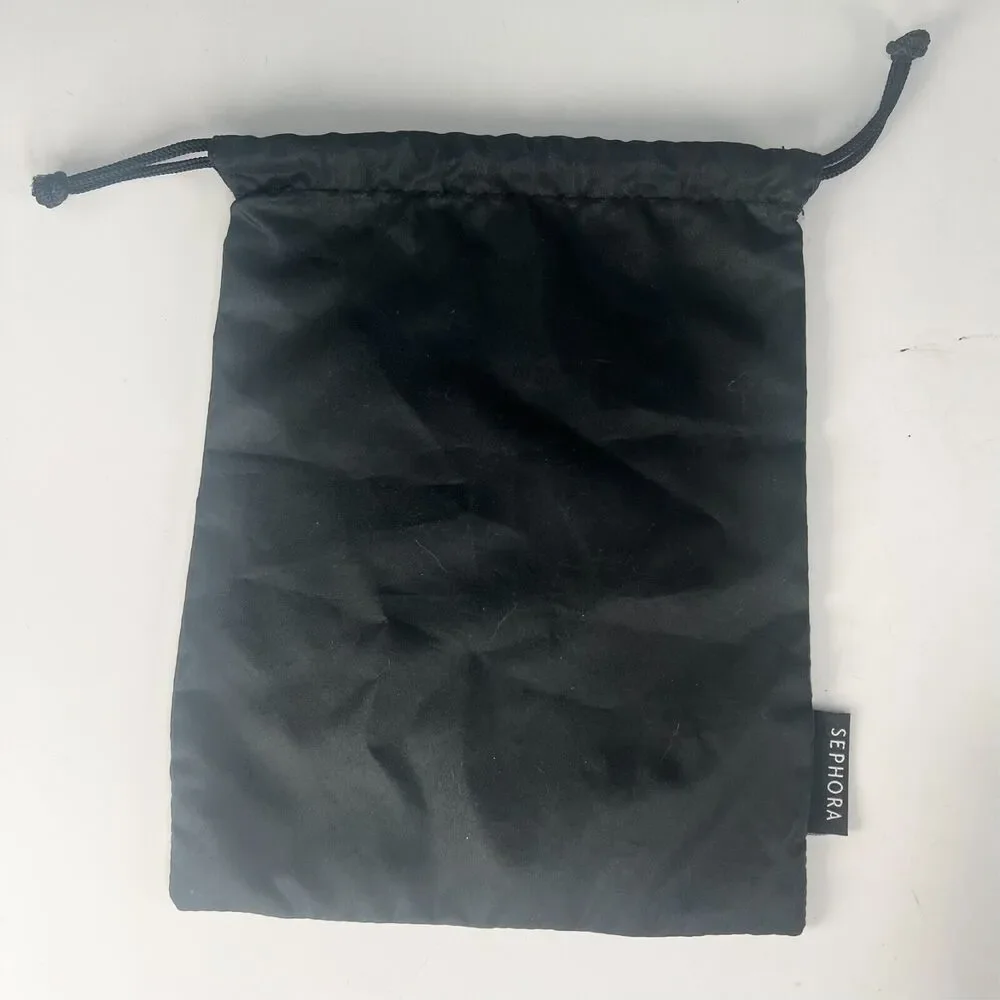 Sephora Oh What Fun Drawstring Nylon MakeUp Delicates Travel Bag Black Gold New